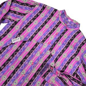 Vintage Western Shirt Womens Large Purple Aztec Geometric Button Rodeo 80s 90s